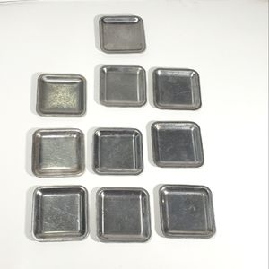 Vintage Set 10 Small Silver Tone Metal Square Tray Appetizer Dish Plate Sample